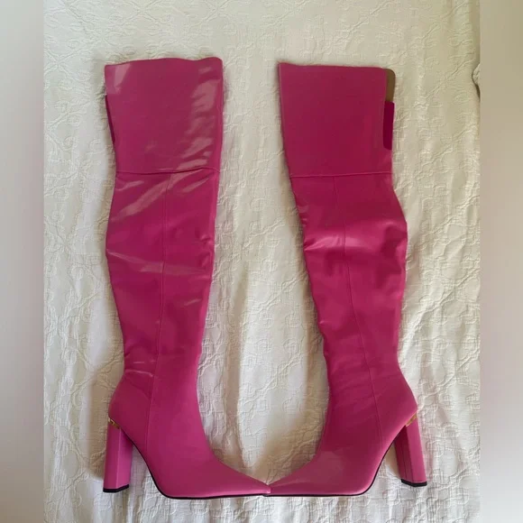Brand New Steve Madden Fuchsia Heeled Over-the-Knee Boots - Picture 4 of 4